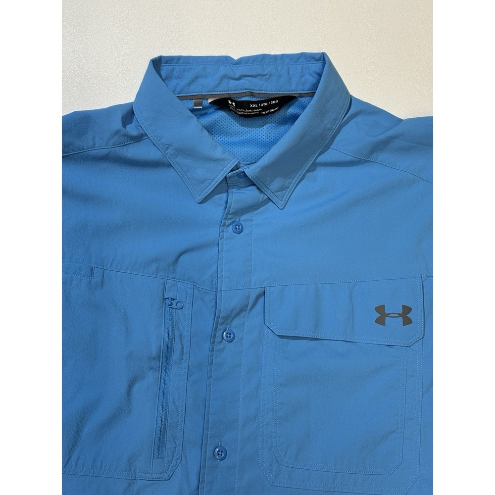 Under Armour Men‎ Button Up Shirt 2XL Light Blue Heatgear Fishing Shirt Outdoor